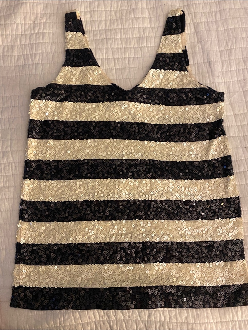 J. Crew Black & Gold Sequin Stripe Tank